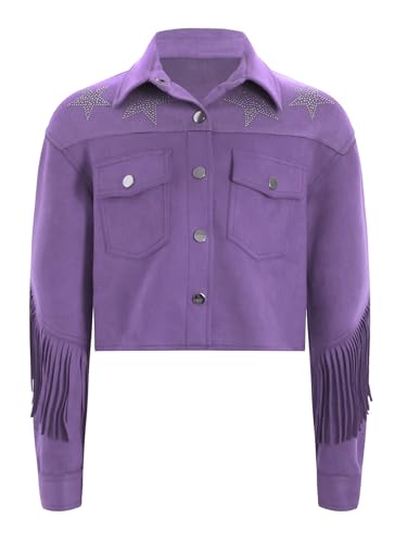 JEATHA Western Cowboy Jackets for Kids Cowgirl Long Sleeve Star Rhinestones Tassels Fringed Cardigan Coats4