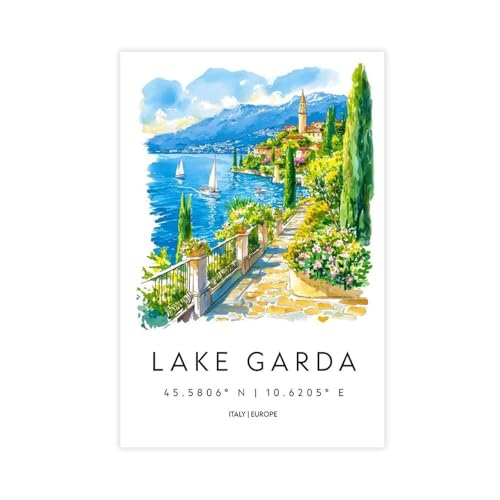 Poster Lac de Garde Italie cadeau idéal sur toile aquarelle
