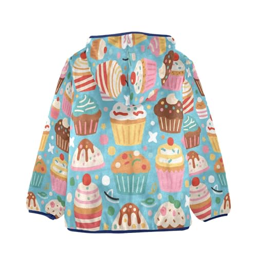 Cupcakes on Blue Background Pattern Toddler Fleece Jacket Girl Boys Hooded Fleece Jacket2