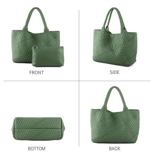 Image of Woven Tote Bag for Women Retro Handwoven Shoulder Travel Handbag Large Capacity Hobo Vegan Leather Bags with Purse