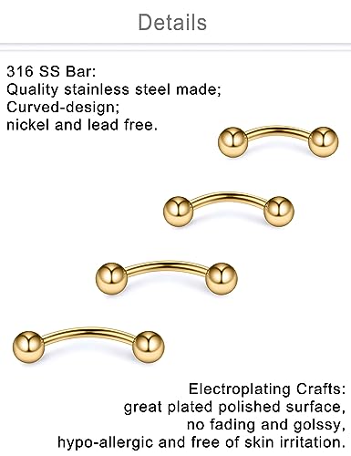 Dyknasz 20G 16G Eyebrow Piercing Jewelry Stainless Steel Vertical Labret Lip Jewelry Curved Barbell Rook Piercing Jewelry Small Belly Button Ring for Women Men3