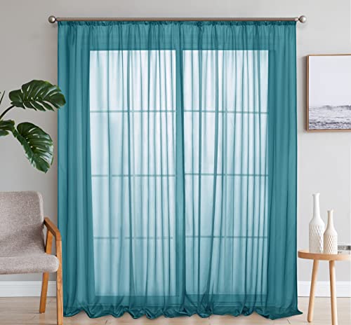 SIMPVALE Lot de 2 Rideaux Transparents – Élégants Rideaux en Voile de Couleur Unie avec Crochets de Rail – pour Chambre à Coucher, Salon, Balcon, Bleu,...