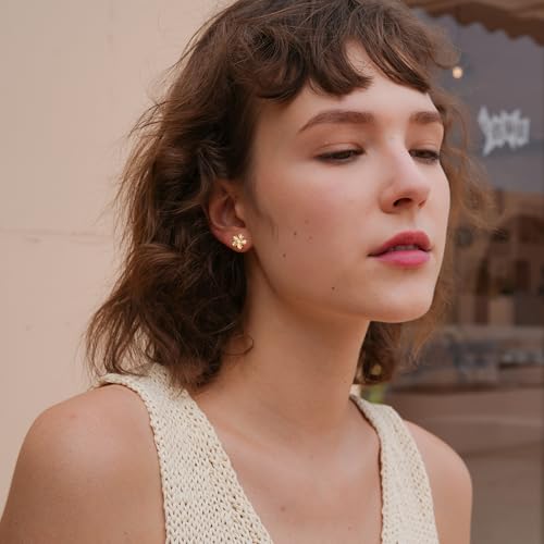 S.Leaf Flower Earrings for Women Sterling Silver Gold Cherry Blossom Floral Flower Stud Earrings Best Friend Birthday Gifts for Women Trendy Teens Sister Mom Wife Womens Her Friend Party3