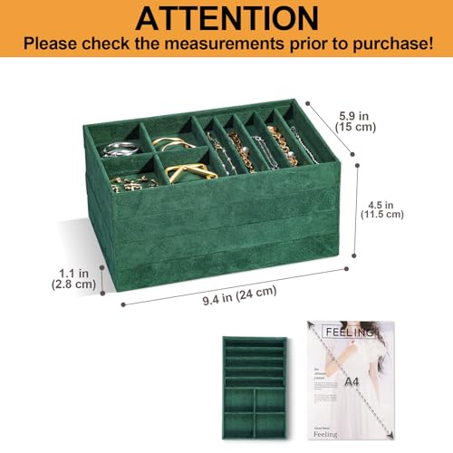 Image of ProCase Stackable Jewelry Organizer Trays for Drawers, Jewelry Drawer Inserts Container Display Case Storage for Earring Necklace Rings Bracelet with Removable Dividers -Green, 4 Layers