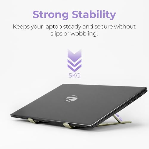 Image of Zebronics NS2000 Plus Laptop Stand, Supports Up to 17-Inch Laptops, 5kg Load Capacity, 7-Level Adjustable Height, Ergonomic Foldable Design, Anti-Slip Silicone Pads (Gun Grey)