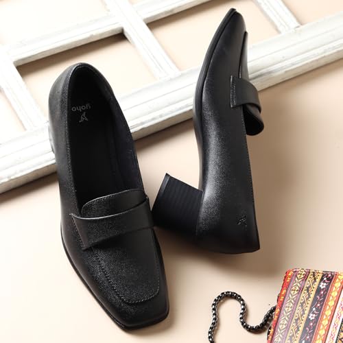 Image of YOHO Bliss Heel 001 Slip-on Loafers for Women | Comfortable & Stylish Block Heeled | Fashion Moccasins with Footpharma Footbed | Perfect for Casual, Formal Shoe