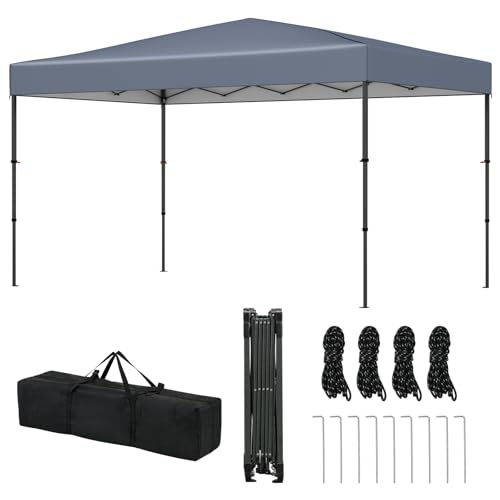 COSTWAY Carpa Plegable 3,65 x 2,25m, Altura Ajustable, Pergolas de Jardin Pop up con Bolsa de Transporte, Gazebo Pabellón Plegable Camping Fiesta (Gris)