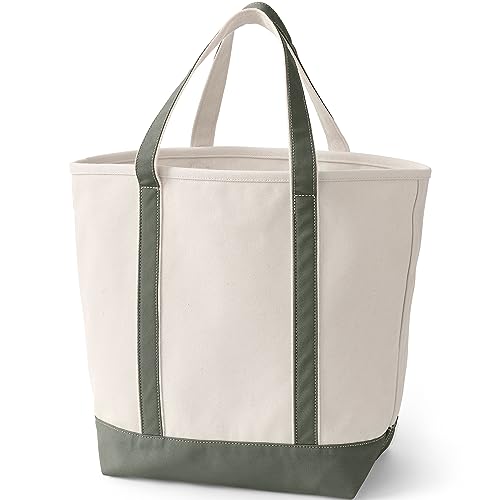 Image of Lands' End Natural Open Top Canvas Tote Natural /dark Olive Green Large Regular Handle