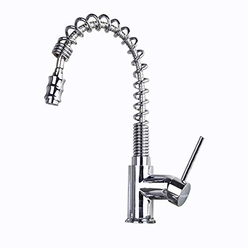 YoungQI Pull Down Swivel & Spring Kitchen Faucet Hot and Cold Kitchen Sink Faucet,Chrome Polished