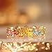 Coloful Rectangular Zircon Rings For Women | Luxury Crystal Zircon Open Adjustable Finger Ring Fashion Wedding Party Jewelry |18K Gold Eternity Rainbow Ring for Women | 18K Gold-Plated Emerald-Cut Rainbow Multi-Color Created-Gemstone Eternity Ring | Adjustable Band Ring for Women (Multi Color, 6)
