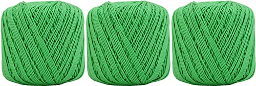Image of ThreadArt 100% Cotton Crochet Thread Size 3, 3 Ball Pack, Bright Green 35 | Soft pure cotton crochet thread for lace, doilies, amigurumi and crafts. Smooth finish with crisp stitch definition.