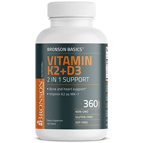 Bronson Vitamin K2 D3 (MK7) Supplement Bone and Heart Health NonGMO