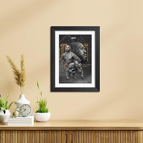 Image of TenorArts Jon Jones MMA Poster Frame Fighter Laminated Photo Framed Painting with Matt Finish Black Textures (12 inches x 9inches)