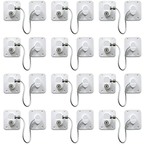 Window Safety Locks Self Adhesive AOSITE 12 Pack Baby Window Restrictors for UPVC No Drilling Window Locks Child Safety Cable Lock with Key Pet Window Restrictor Kids Refrigerator Lock Cover