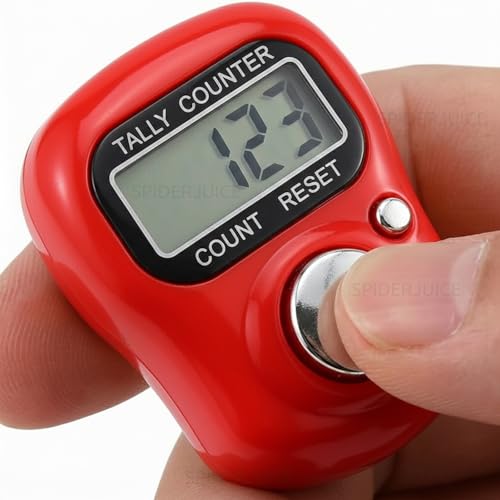 Image of 99999 5 Digit Multiuse Digital Electronic Portable Mini Hand Tally Clicker Counter Finger Ring Mantra Jaap Device Machine Cricket Umpire Counting Zikr Ziker Dhikr (1101 Red)