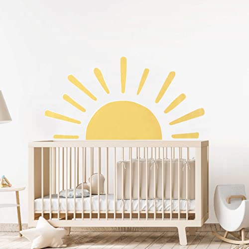 Image of Large Half Sun Wall Decal - Children's Baby Boys Girls Nursery Decor, Kids Room Wall Art, Removable Sunburst Wall Stickers (Sun Wall Decor)