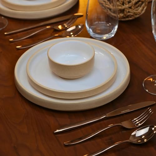 Image of BlackCarrot Handcrafted White Beije Ceramic Dinner Set, 20 Pieces Serving for 6, Microwave and Dishwasher Safe, Bone-Ash Free, Dinner Sets | Crockery Set for Gifting & Dining by Black Carrot