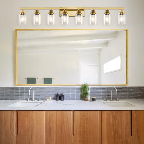 Image of 8 Light Gold Vanity Lights Over Mirror, 52inch Gold Bathroom Light Fixtures Modern Vanity Lights Gold Bathroom Wall Lighting for Mirror Bedroom,Living Room