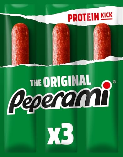 Peperami - Original Flavour - Smoked Pork Salami Sausage 100% Pork Protein Kick - Box of 48 x 20 Grams (16 x Triple Packs)