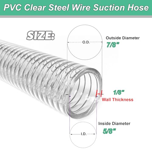 Image of Wire Reinforced Suction Flexible Hose 5 /8 inch ID x 50ft Clear PVC Vinyl Tubing