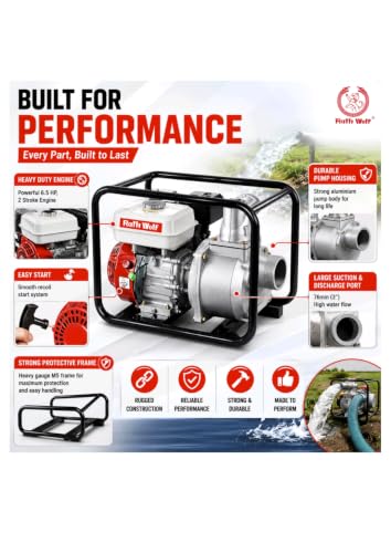 Image of Ralli Wolf RP30 6.5HP 4-Stroke Petrol Water Pump - 3 Inch (76mm) Inlet & Outlet | Powerful High-Flow Engine | Ideal for Irrigation, Construction & Dewatering | Heavy-Duty Performance