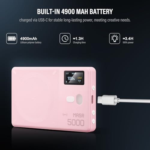 GODOX MA5R Magnetic Full Colour RGB Video Light, 1800K-10000K 14 Pre-Programmed Effects LED Light Photo for Selfie DSLR Camera (rosa)