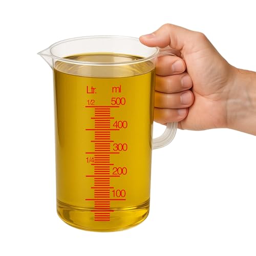 CHEFZOCO Jarra Medidora, Vaso medidor, Recipiente medidor para la cocina, Apto para calentar en microondas, Asa Ergonómica, Capacidad de 650 ml, Plástico, Transparente
