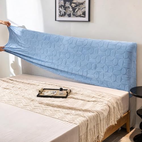 Image of HOMETHREADS Stretchable Lycra /Velvet Headboard Cover | Soft, Dust-Proof & Wrinkle-Resistant Bed Back Protector | Fits Leather, Wooden & Fabric Bedsides |for 5ft to 5.5ft Beds (Blue, 150x65Cm)
