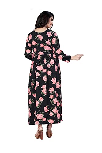 Image of H.E HAMZA ENTERPRISER Printed Crepe Material Brown Western Dress For Women