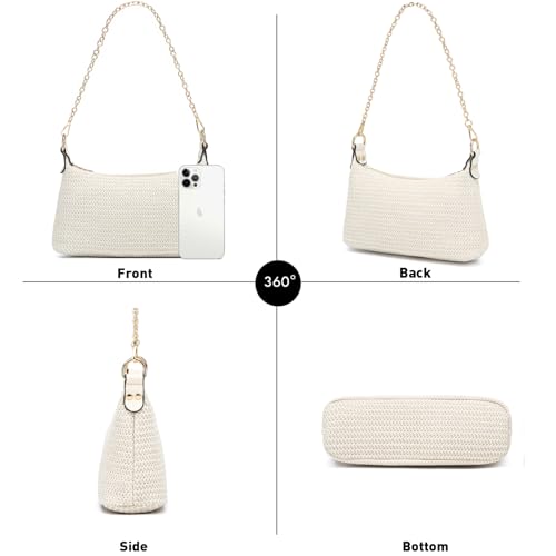 CROJUYI Straw Shoulder Bag for Women Soft Small Woven Shoulder Purse Handbag,Beach Tote Straw Bag for Summer4