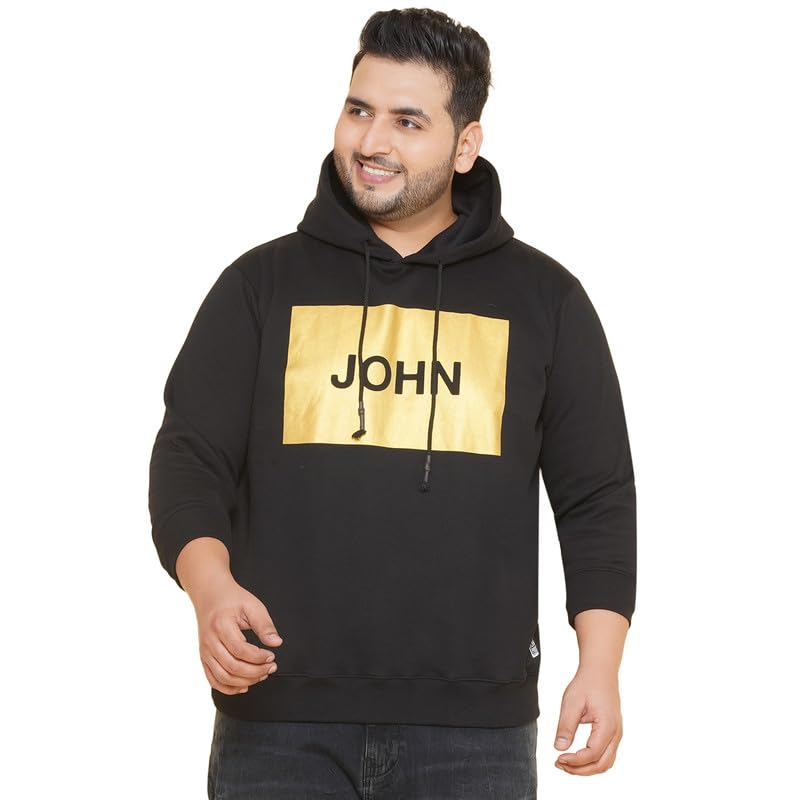 Plus Size Men's Printed Hooded Black Cotton Sweatshirt for Men-image-11