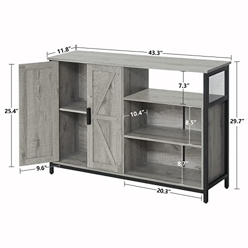 Weenfon Floor Storage Cabinet, Buffet Storage Cabinet With 2 Barn Doors, Industrial Sideboard With Adjustable Shelves, Buffet Table For Dining Room, Living Room, Kitchen, Grey #TOP2