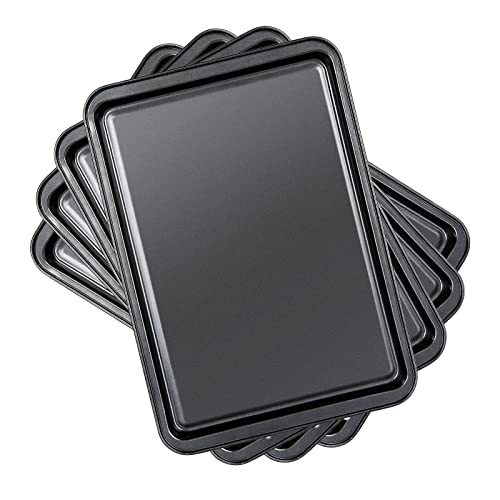 GOYADA Lot de 4 Plat à Four Rectangulaire, Plaque à Rôtir Antiadhésif en Acier au Carbone/Plaque à Pâtisserie Revêtement Antiadhésif, 37 x 26 x 2 CM