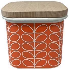 Linear Leaf STEM Orange White Enamel Wood Storage JAR