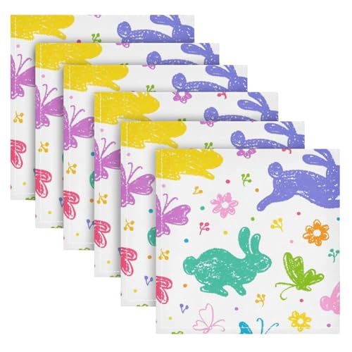 Servilletas de tela 20x20in, pack x6 diseño con Conejo y Mariposa miniatura 2