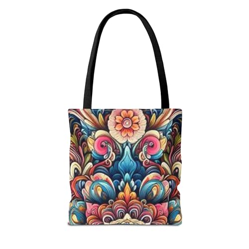 Psychedelic Flowery Mandala Tote Bag – Stylish, Bohemian, Colorful, and Durable Canvas Bag for Women2