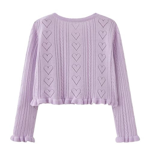 iiniim Toddler Little Girl Cotton Bolero Shrug Cardigans Long Sleeve Crewneck Hollow Knit Sweaters2