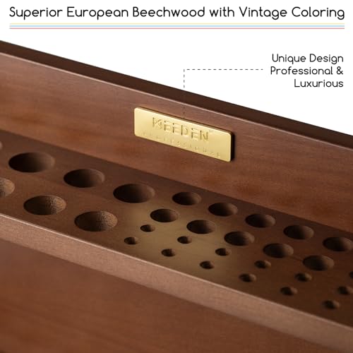 MEEDEN PRO Paint Brush Holder - 2 Tier Wooden Paint Brush Organizer - Large Capacity Art Supply Storage for Desk, Crafts