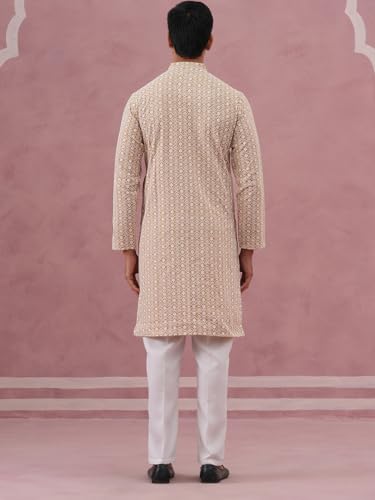 Image of Jompers Floral Embroidered Kurta With Churidar (Beige, XXL)