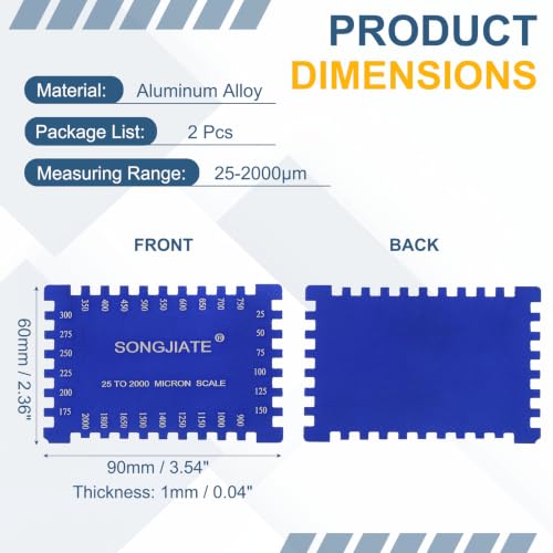 HARFINGTON 2Pzs Peines Cuadrados para Medir Espesor de Película Húmeda 25-2000um Aleación de Aluminio Alta Precisión Medidor de Espesor Ranurado para Pinturas, Resinas, Barnices, Gel Coats, Azul miniatura 2