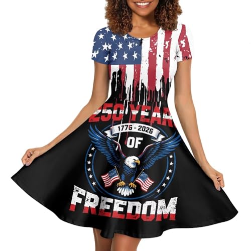 Image of POLERO Sunflower Dress for Women Floral Summer Dresses Short Sleeve Casual Sundresses Midi Dresses