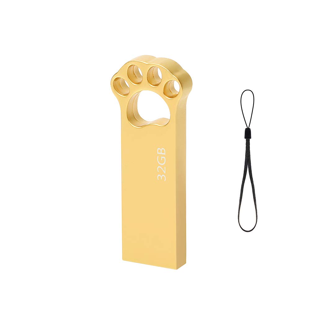 USB Stick 32GB Speicherstick 32 GB USB 2.0 Flash Drive Wasserfest Pen Drive 32GB Niedlicher Cartoon Katzenpfote Memory Stick für PC, Laptop, Computer, Tablet, Autoradio, Car Geräte Externer (Gold)