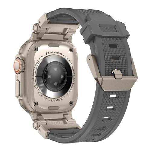 Image of YODI Armor Designed Strap Band Compatible with Apple Watch Ultra 2 Replacement Armour Band With Durable Metal Connector for iWatch Ultra Series 9 /8 /7 /6 /5 /4 /3 /2 /1 SE, 49 /45 /44 /42mm (GREY)