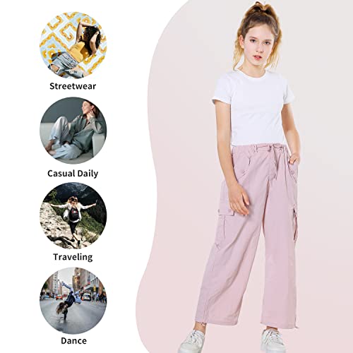 Image of Rolanko Parachute Pants for Girls Y2K Cargo Trousers with Pockets Harajuku Jogger Pants Kids 4-14 Years