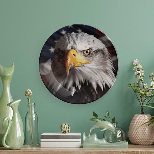 Plato decorativo de cerámica blanco con bandera y águila 6 pulgadas miniatura 5