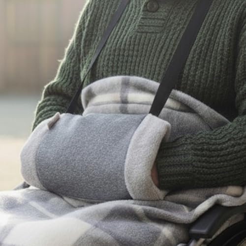SENIORI Handmuff - Wärme und Komfort für ROLLSTUHLFAHRER mit Weichem Fleece und Breitem Halsriemen (SR2 Grau + Polar)