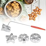 Rosette Iron Set with Handle, 4 Shapes Waffle Molds Set Cake Printing Cookie Pastry Mold Biscuit Dessert Maker Baking Accessories Gift for Bunuelos Cookie