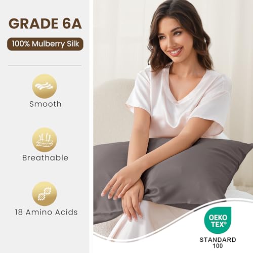 Image of THXSILK 25 Momme Mulberry Silk Body Pillow Case, 100% Mulberry Silk Pillowcase for Hair and Skin, Natural Mulberry Silk Pillow Cover with Hidden Zipper, 1pc(Dark Gray, Body Size 20 inchx54 inch)