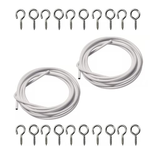FERRIS | 2 Packs - 3 Metre Net Curtain Wire with set of 16 Hooks and 16 Eyes | Multi-Purpose Decoration Net Voile Curtain Wire Cable | Strong, Durable and Expandable Cord - Cut to Any Size Length