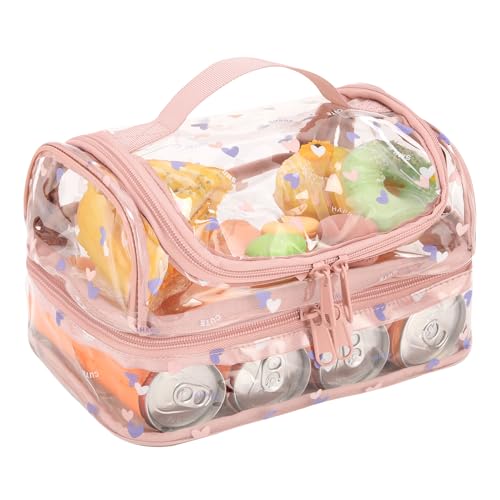 Kid's Clear Lunch Bag Pink with Zipper Closure,Double, Waterproof Lunchbox